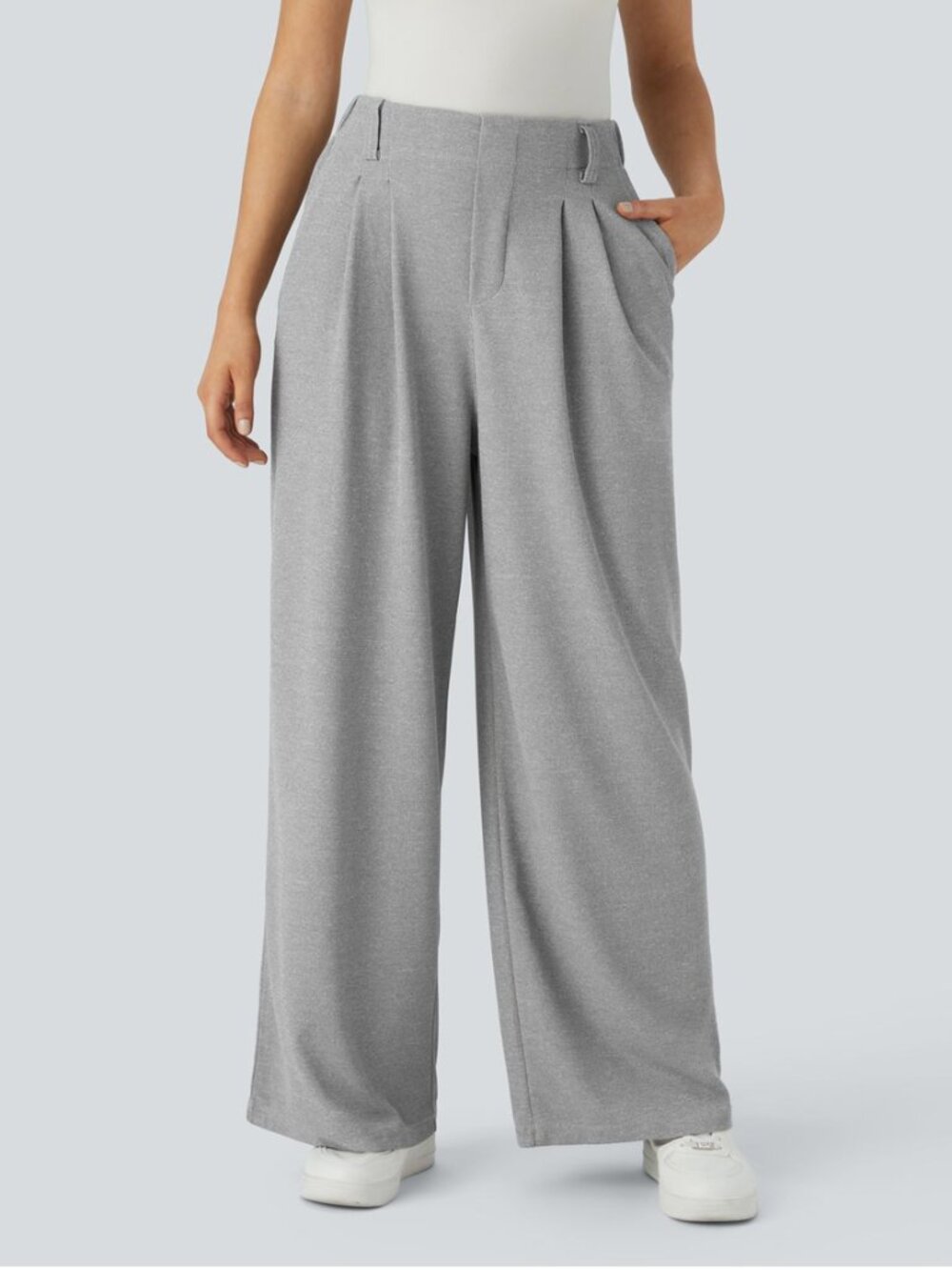 Halara Flex High Waisted Pocket Wide Leg Waffle Work Pants Light Grey M Reg - Picture 2 of 13